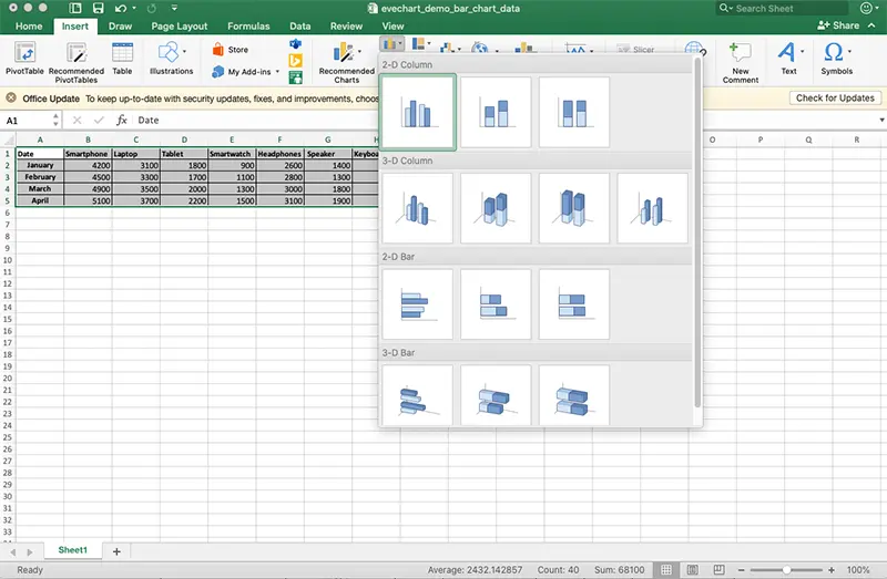 Select Chart Type in Excel