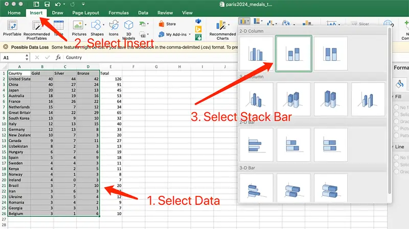 Create Stack Bar Chart in Excel