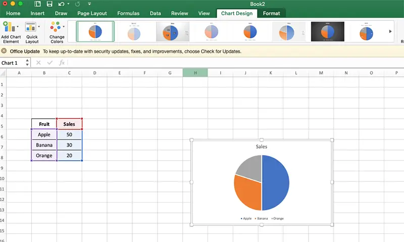 Pie Chart Preview in Excel