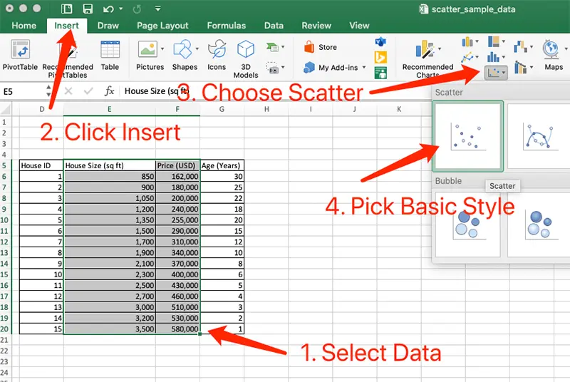 Insert Scatter in Excel